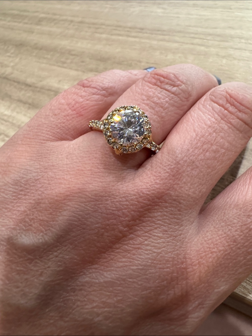 Cute Gold-Tone Halo Solitaire Cocktail Ring with Clear Center Stone